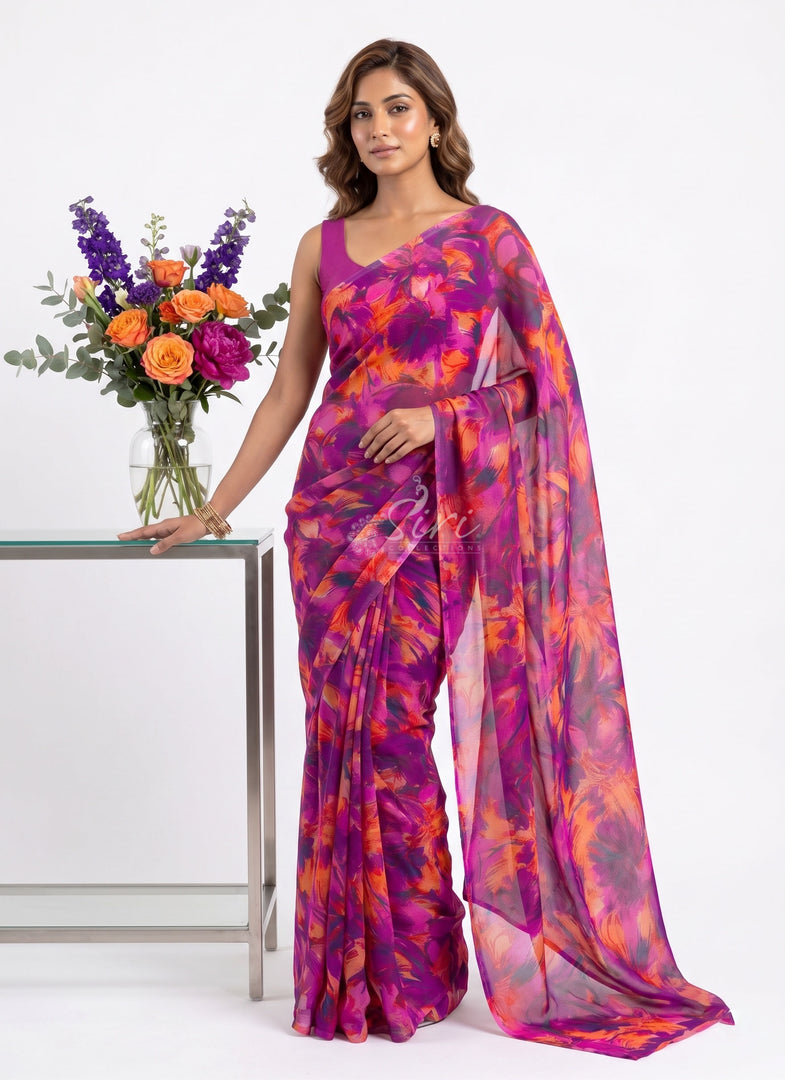 High Quality Garden Vareli Printed Nara Chiffon Saree