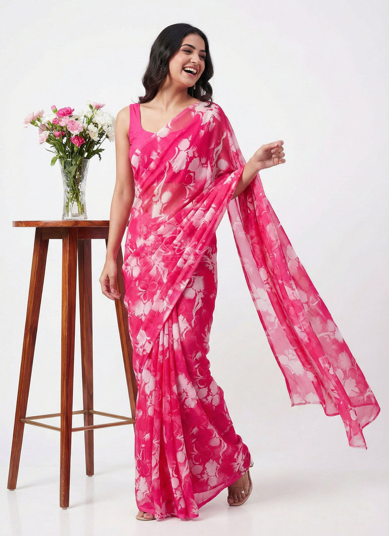 High Quality Garden Vareli Printed Nara Chiffon Saree