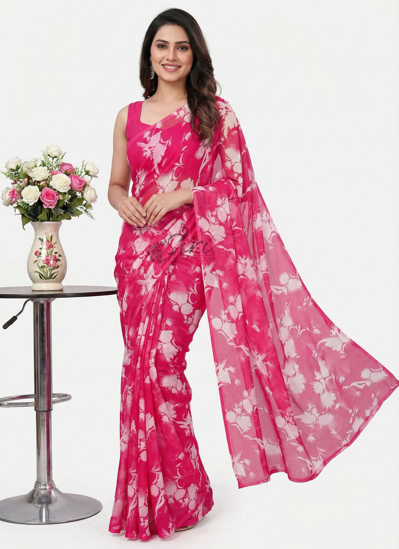 High Quality Garden Vareli Printed Nara Chiffon Saree
