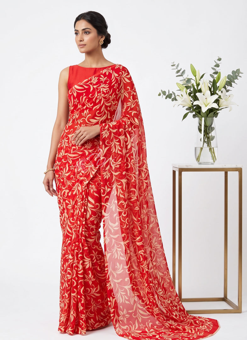High Quality Garden Vareli Printed Nara Chiffon Saree