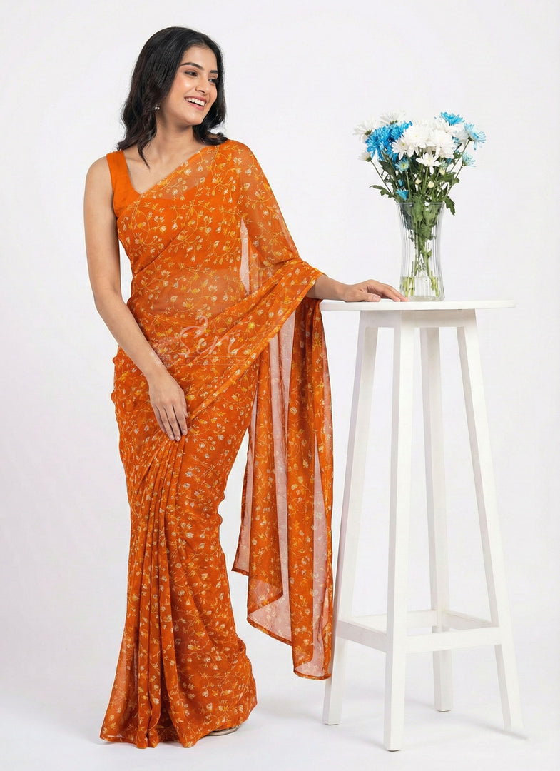 High Quality Garden Vareli Printed Nara Chiffon Saree