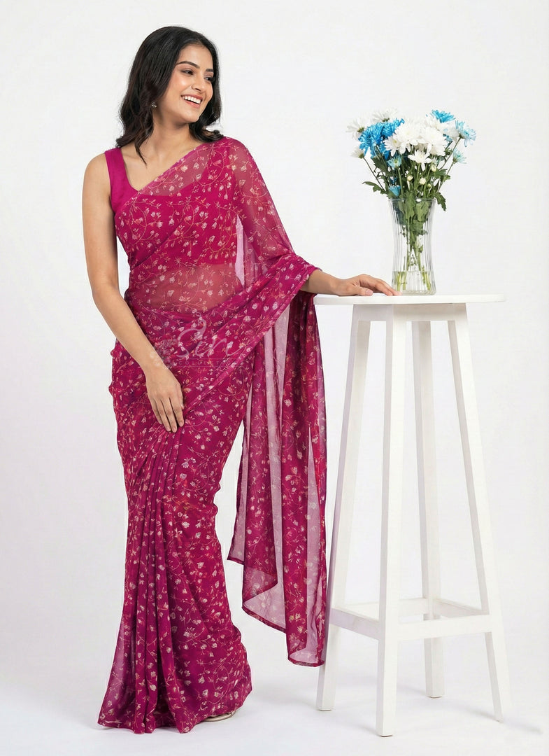 High Quality Garden Vareli Printed Nara Chiffon Saree