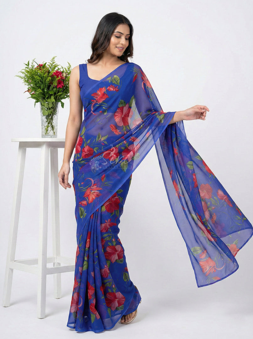High Quality Garden Vareli Printed Nara Chiffon Saree