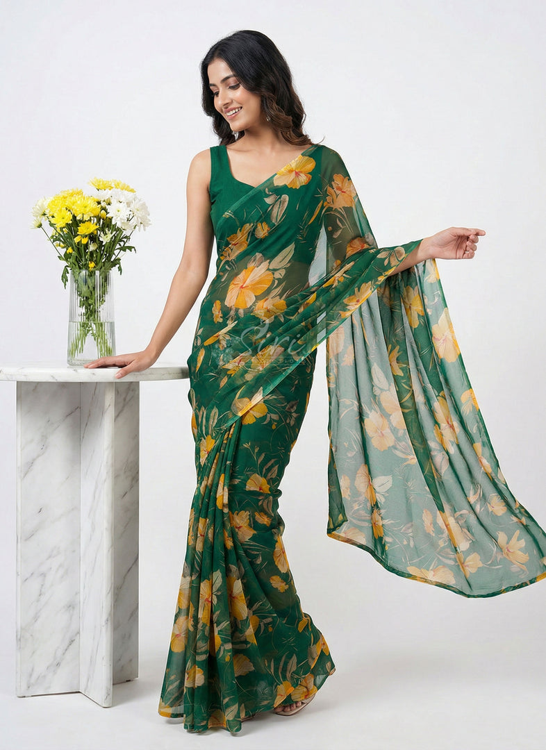 High Quality Garden Vareli Printed Nara Chiffon Saree