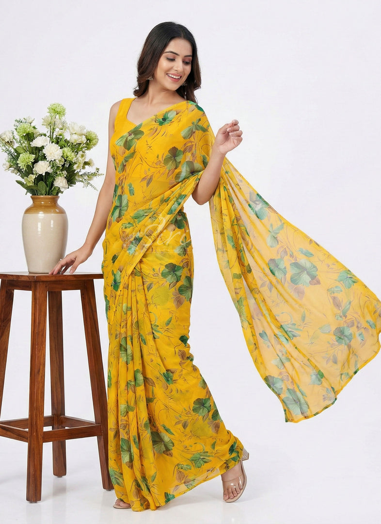 High Quality Garden Vareli Printed Nara Chiffon Saree