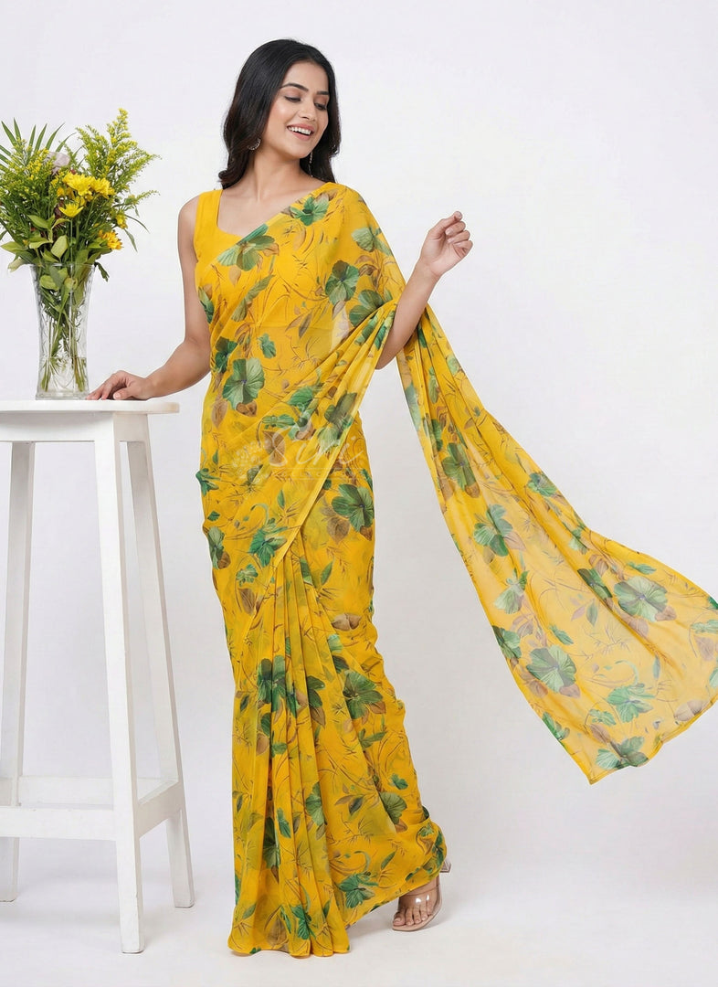 High Quality Garden Vareli Printed Nara Chiffon Saree