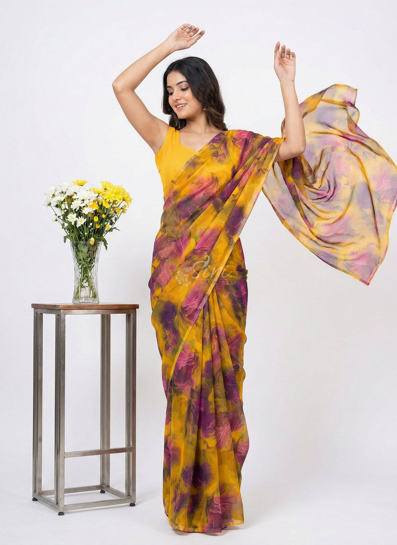 High Quality Garden Vareli Printed Nara Chiffon Saree