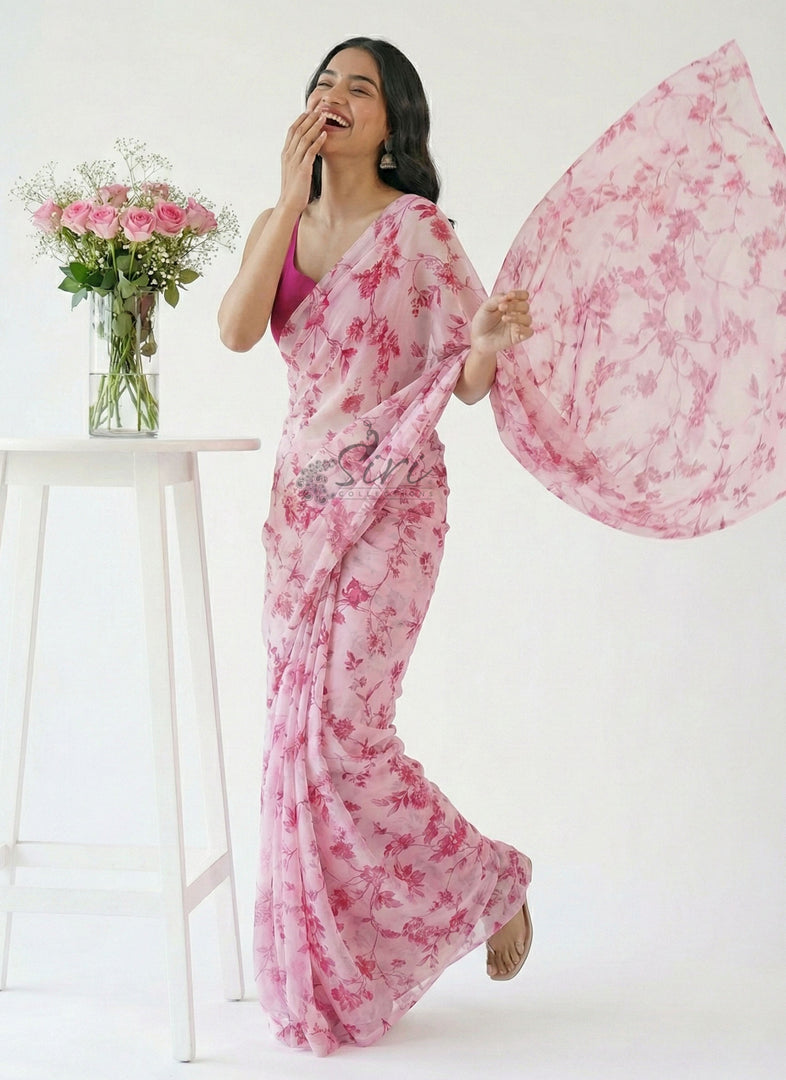 High Quality Garden Vareli Printed Nara Chiffon Saree
