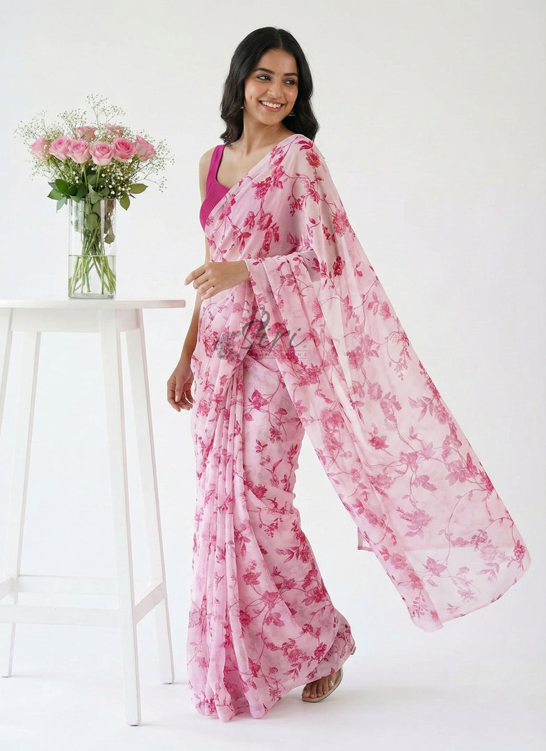 High Quality Garden Vareli Printed Nara Chiffon Saree