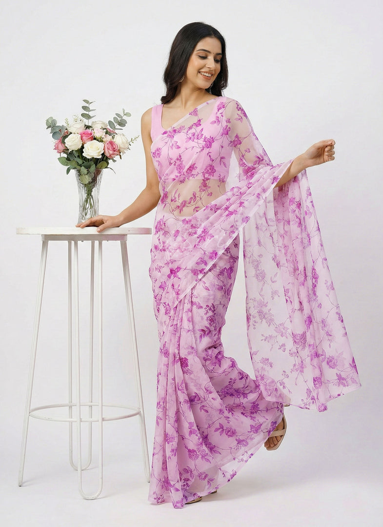 High Quality Garden Vareli Printed Nara Chiffon Saree