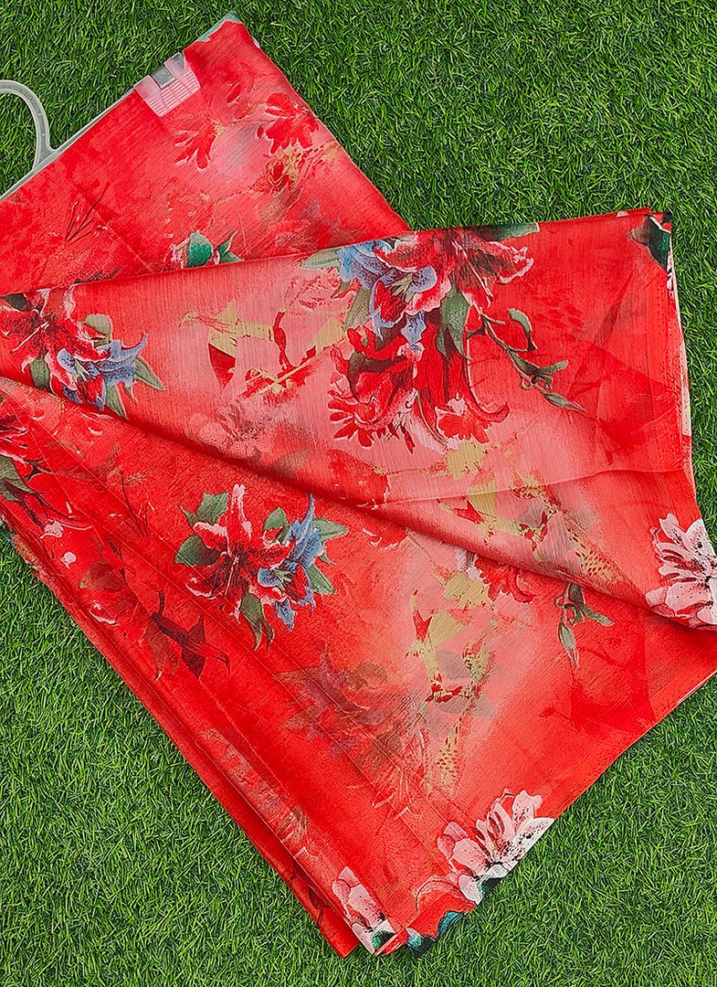 Authentic Garden Vareli Printed Nara Chiffon Saree