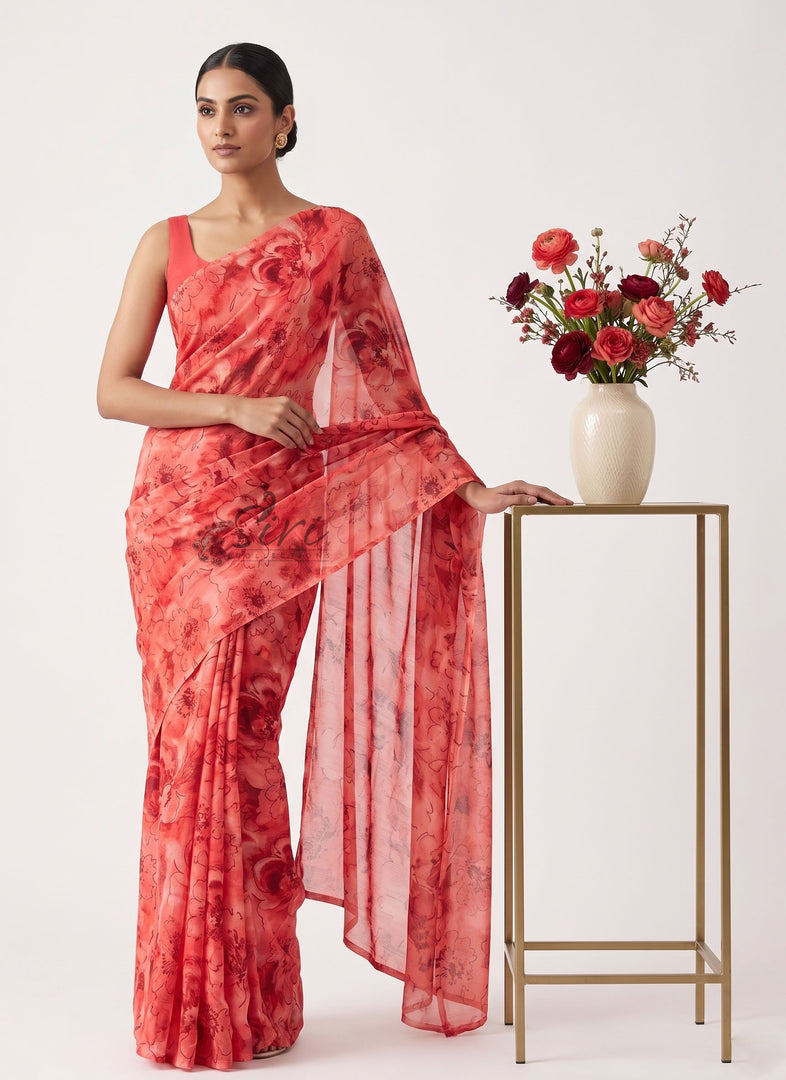High Quality Garden Vareli Printed Nara Chiffon Saree