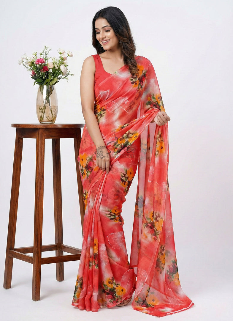 High Quality Garden Vareli Printed Nara Chiffon Saree