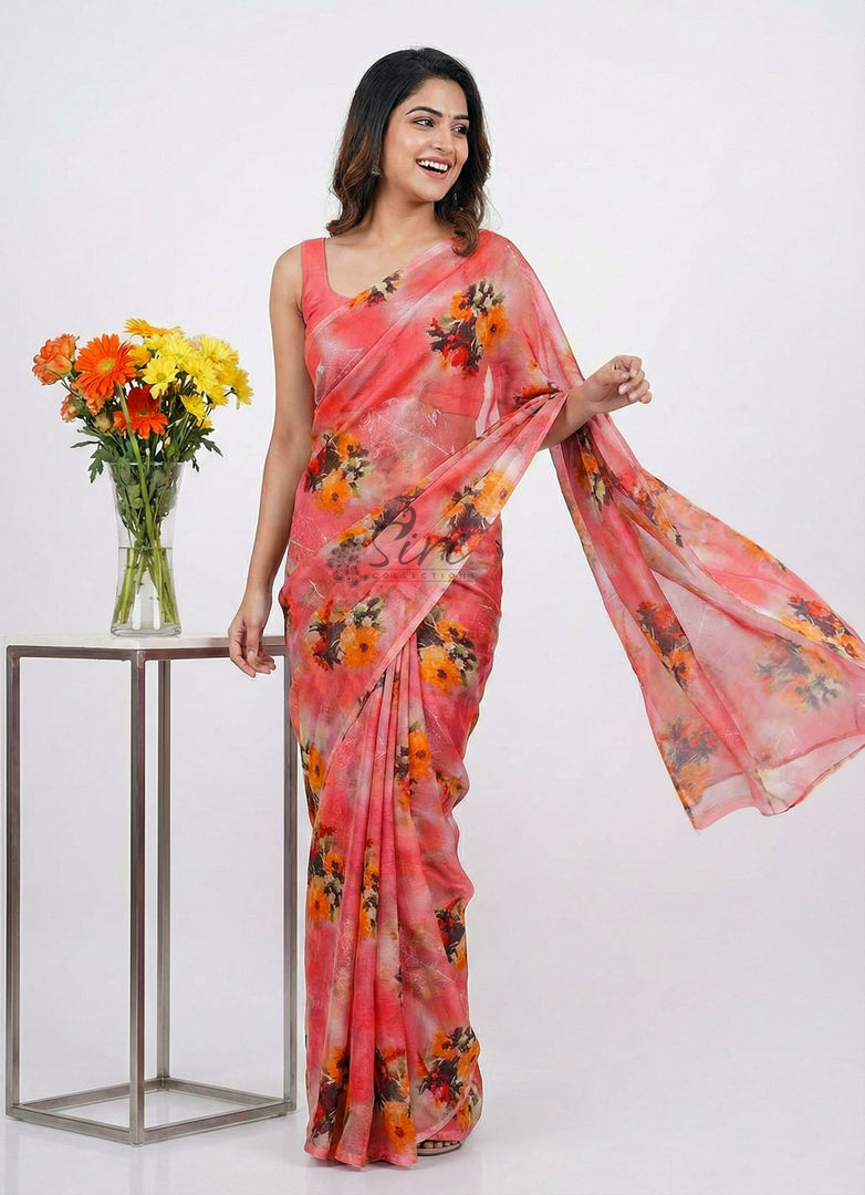 High Quality Garden Vareli Printed Nara Chiffon Saree