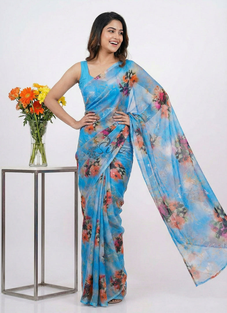 High Quality Garden Vareli Printed Nara Chiffon Saree