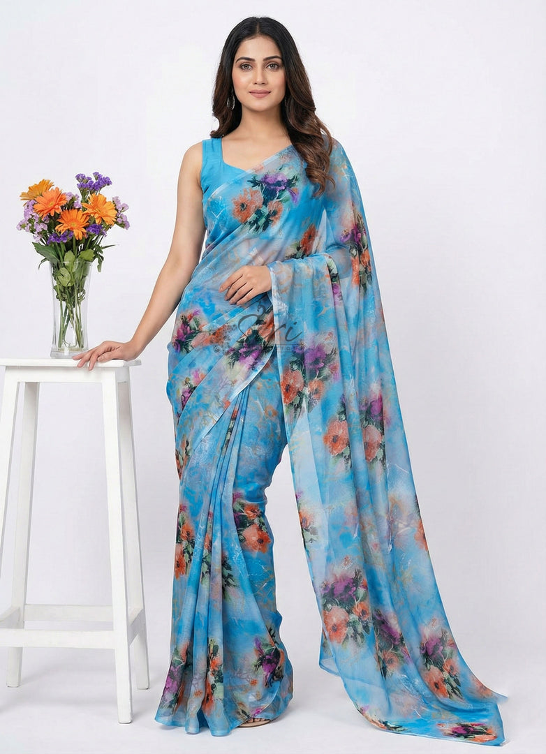High Quality Garden Vareli Printed Nara Chiffon Saree