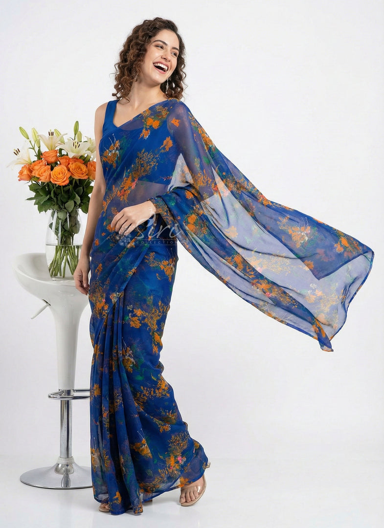 High Quality Garden Vareli Printed Nara Chiffon Saree