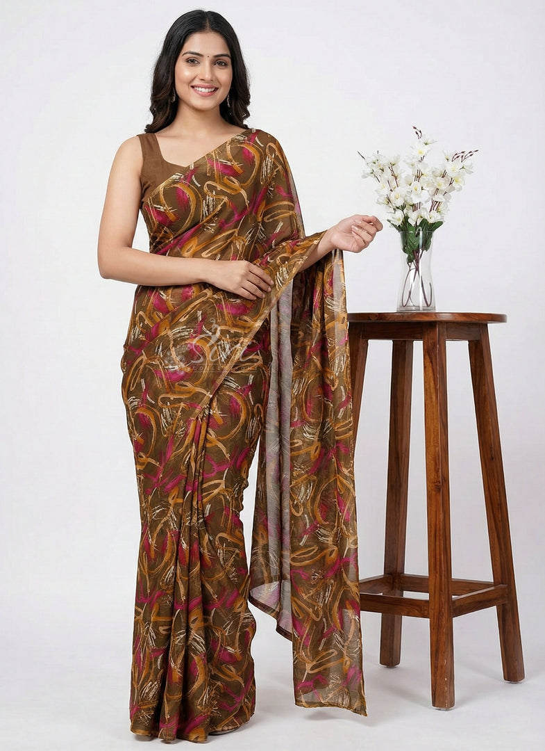 High Quality Garden Vareli Printed Nara Chiffon Saree