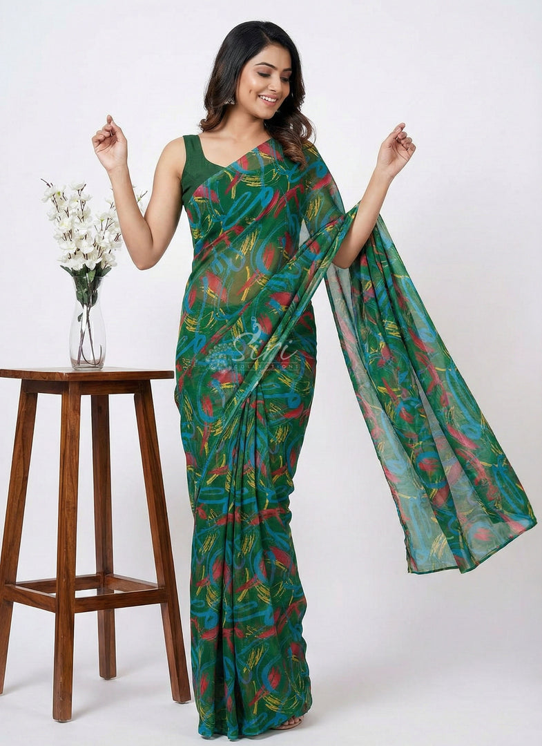 High Quality Garden Vareli Printed Nara Chiffon Saree