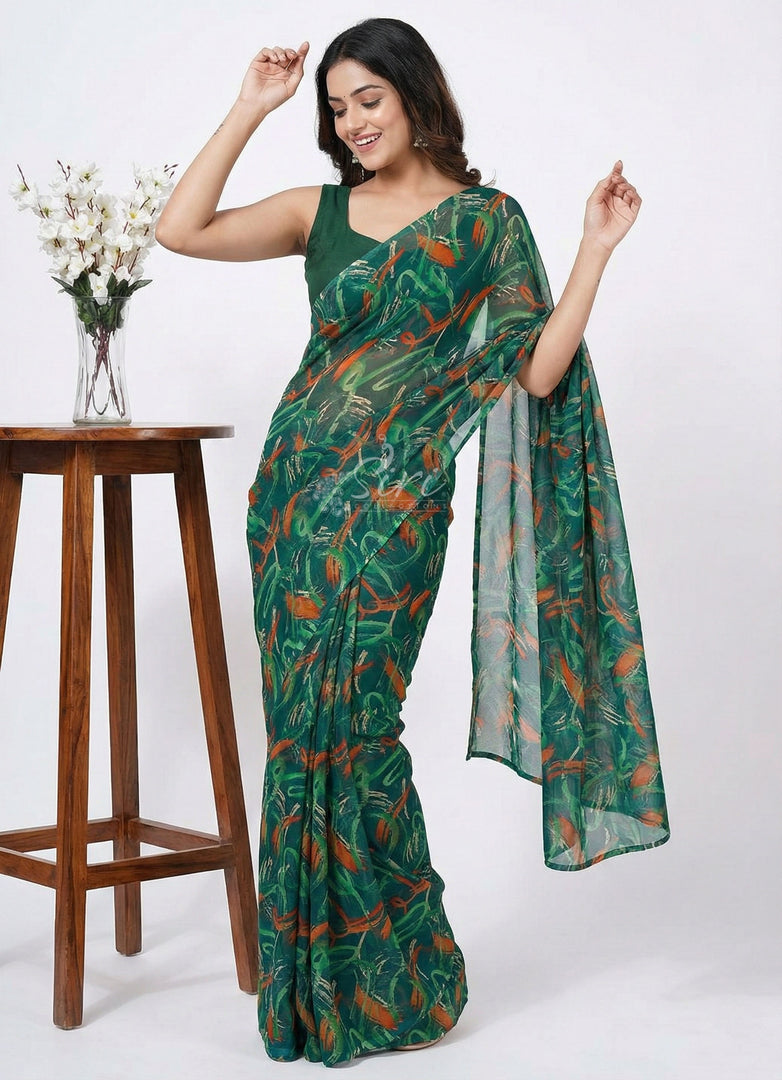 High Quality Garden Vareli Printed Nara Chiffon Saree