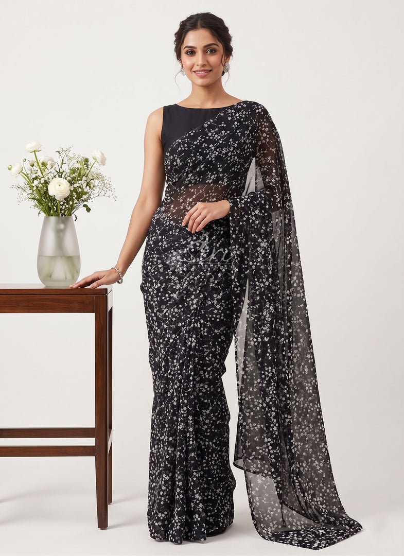 High Quality Garden Vareli Printed Nara Chiffon Saree