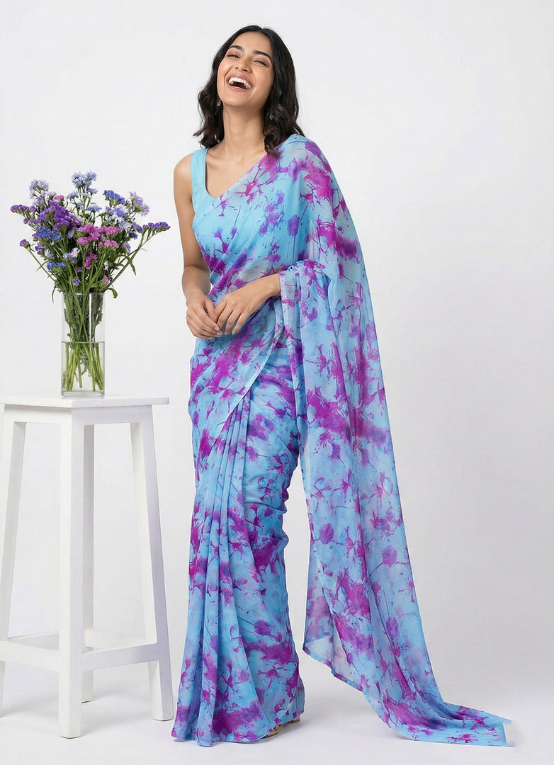 High Quality Garden Vareli Printed Nara Chiffon Saree