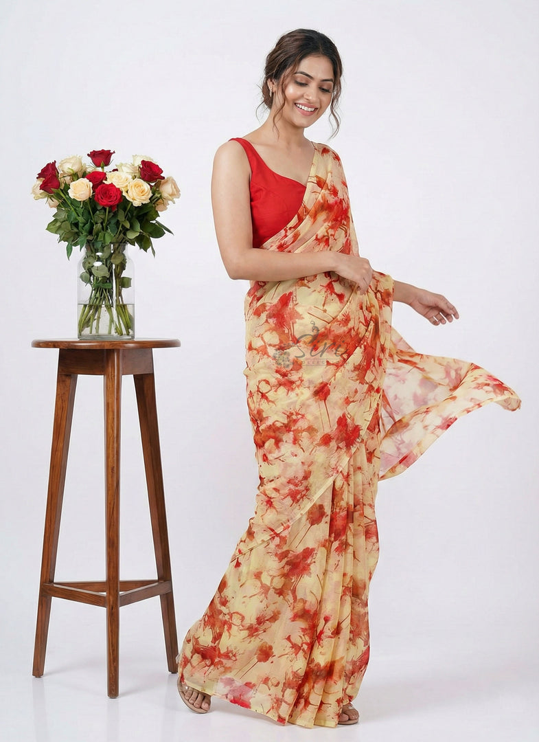 High Quality Garden Vareli Printed Nara Chiffon Saree