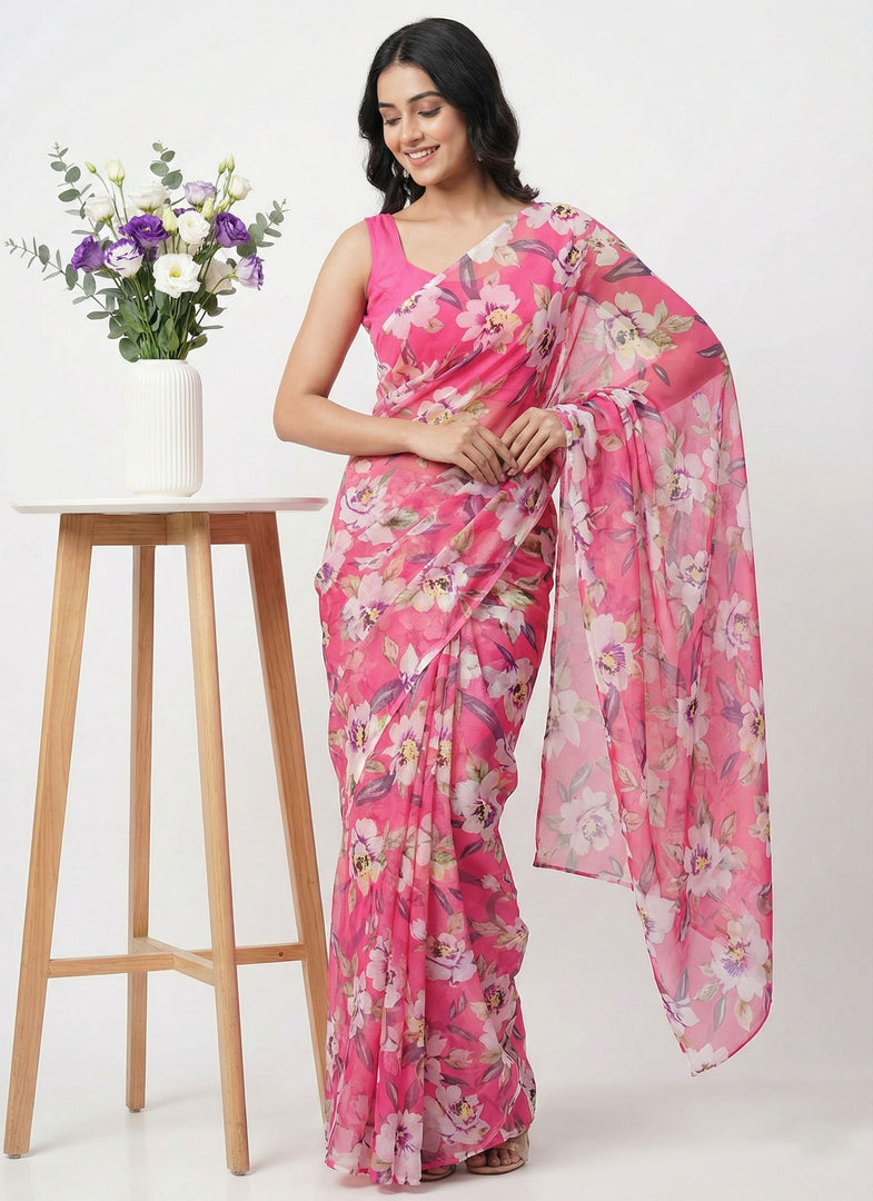 High Quality Garden Vareli Printed Nara Chiffon Saree