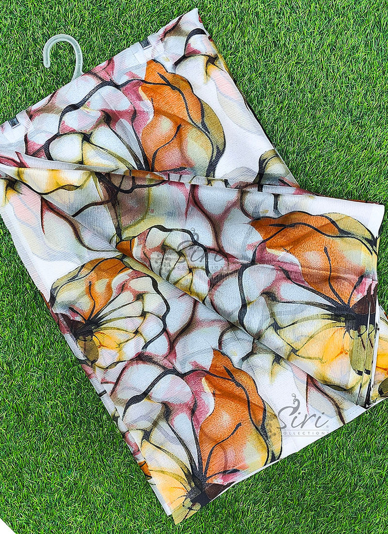 High Quality Garden Vareli Printed Nara Chiffon Saree