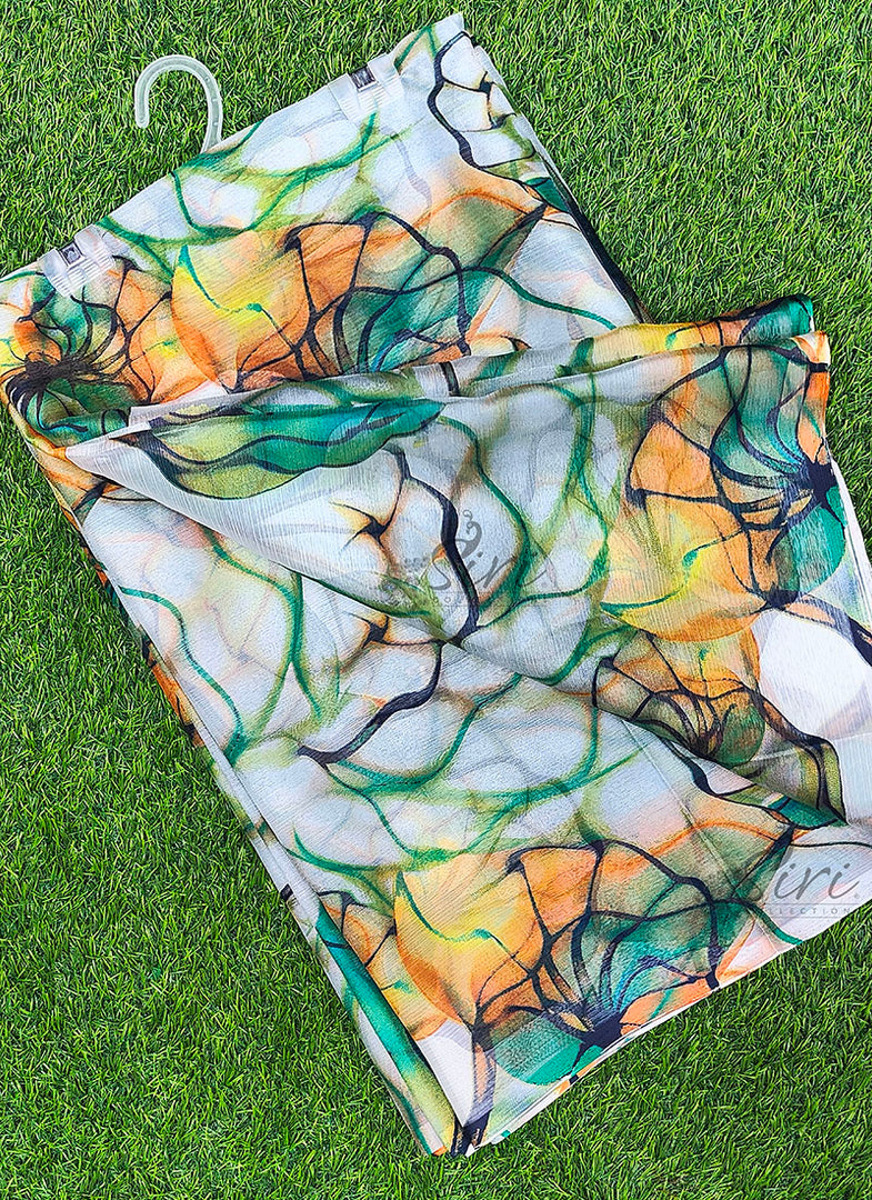 High Quality Garden Vareli Printed Nara Chiffon Saree