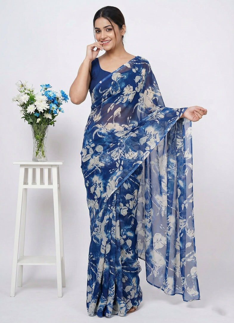 High Quality Garden Vareli Printed Nara Chiffon Saree