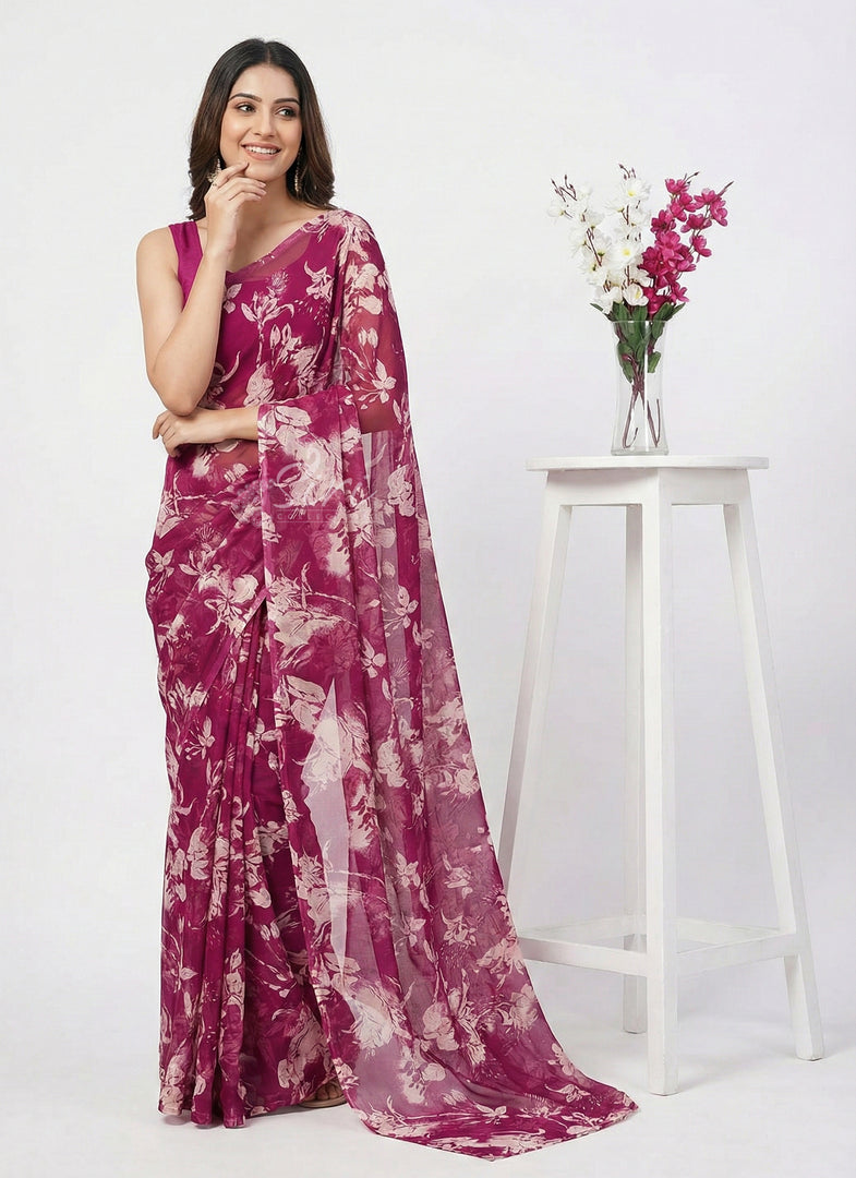 High Quality Garden Vareli Printed Nara Chiffon Saree