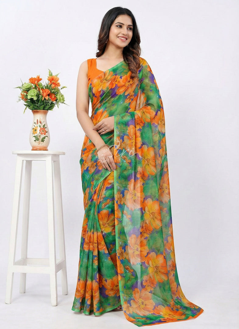 High Quality Garden Vareli Printed Nara Chiffon Saree