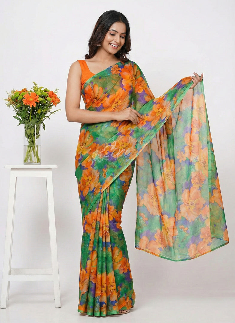 High Quality Garden Vareli Printed Nara Chiffon Saree
