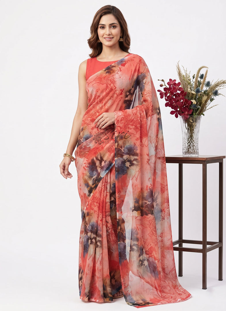 High Quality Garden Vareli Printed Nara Chiffon Saree