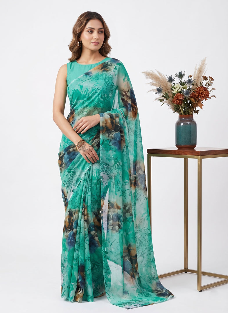 High Quality Garden Vareli Printed Nara Chiffon Saree