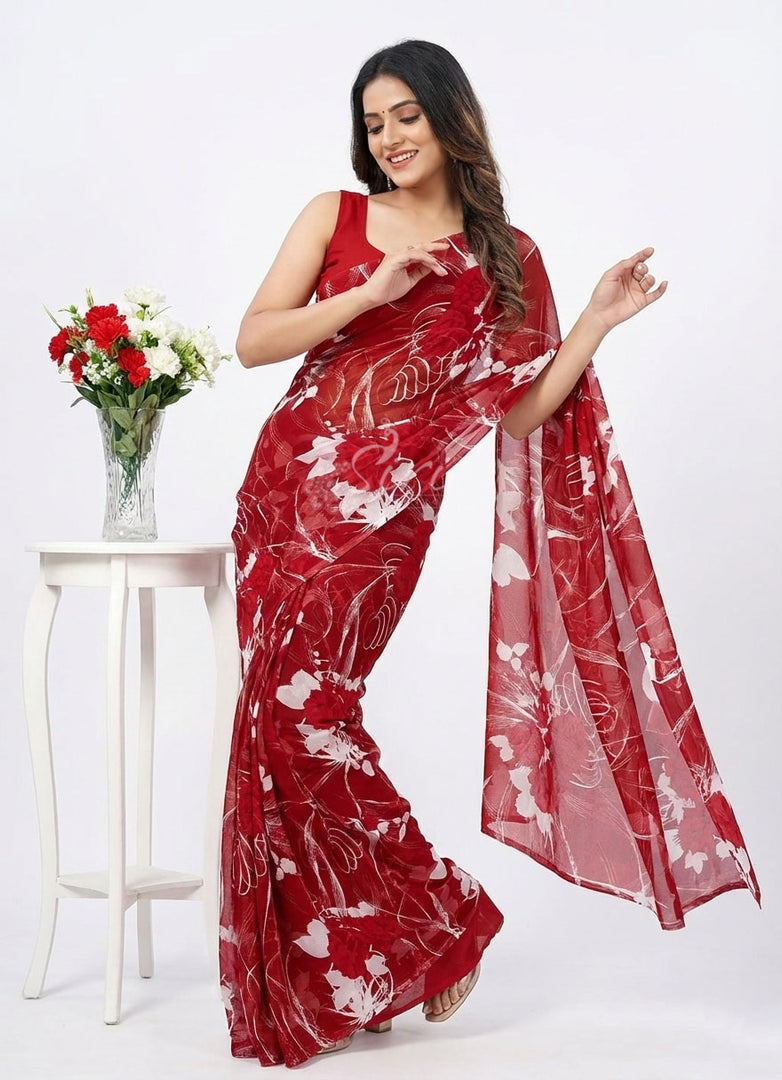 High Quality Garden Vareli Printed Nara Chiffon Saree