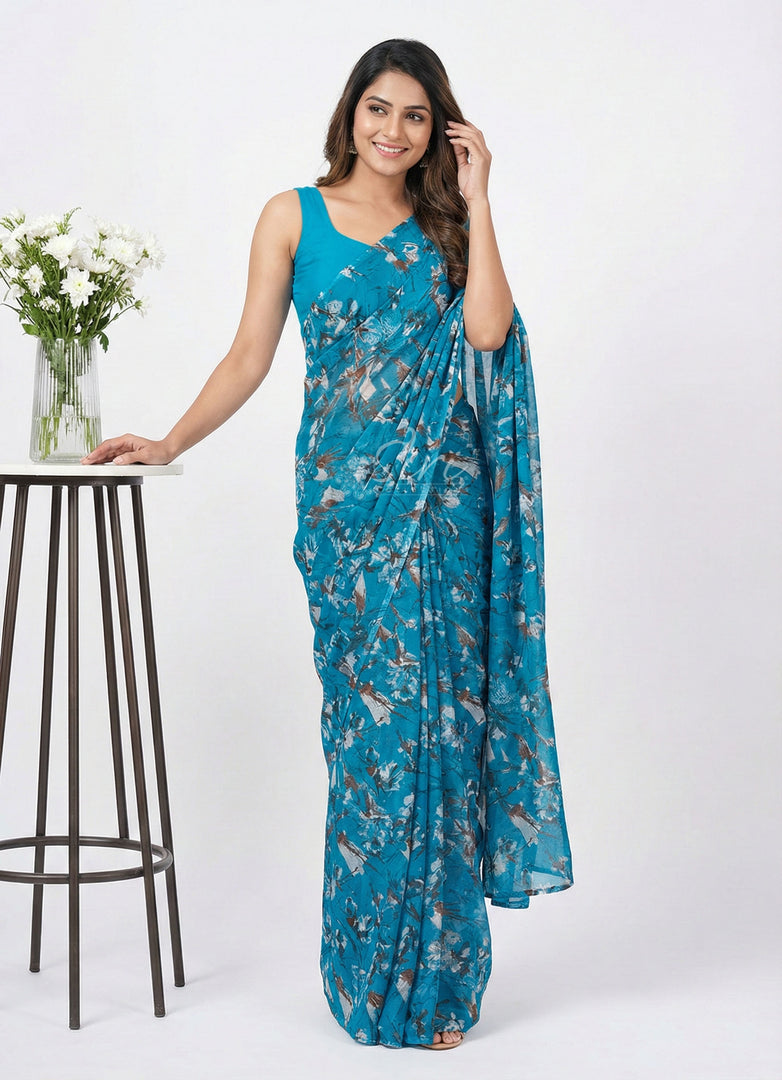 High Quality Garden Vareli Printed Nara Chiffon Saree