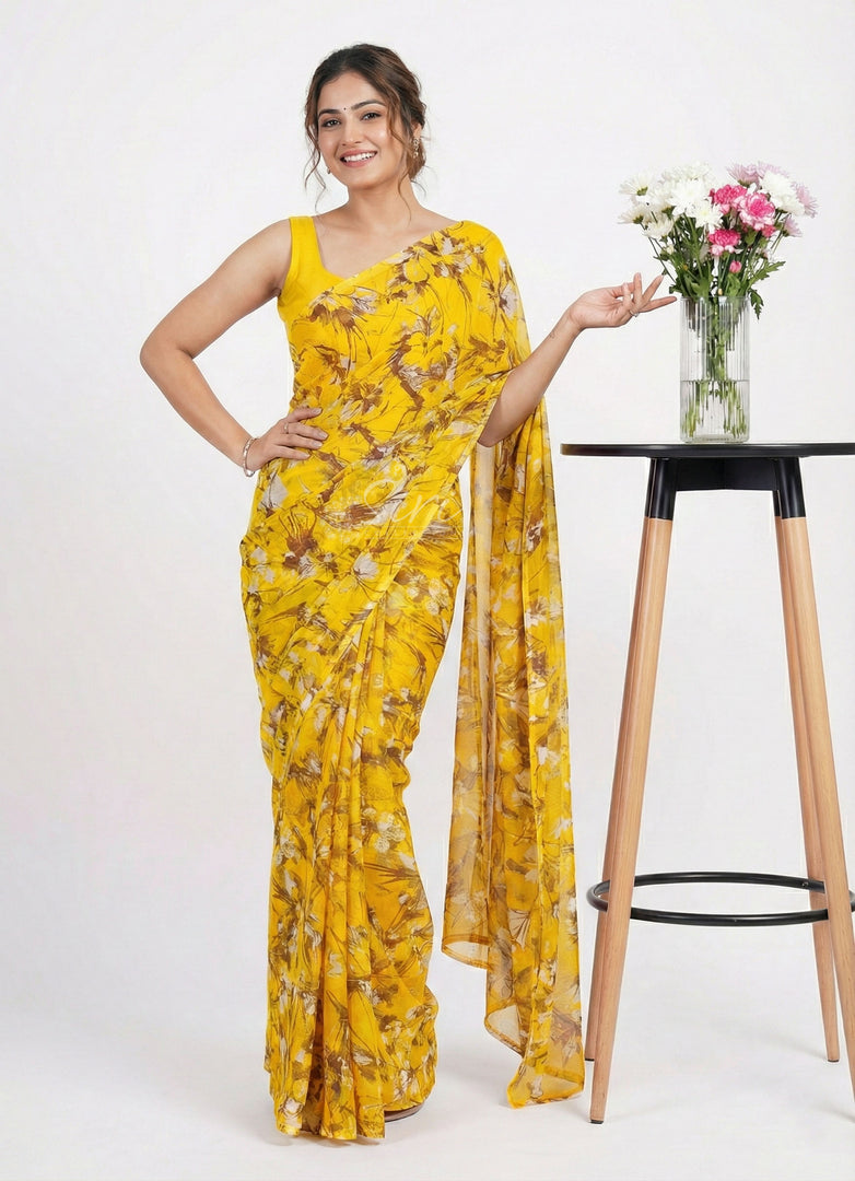 High Quality Garden Vareli Printed Nara Chiffon Saree