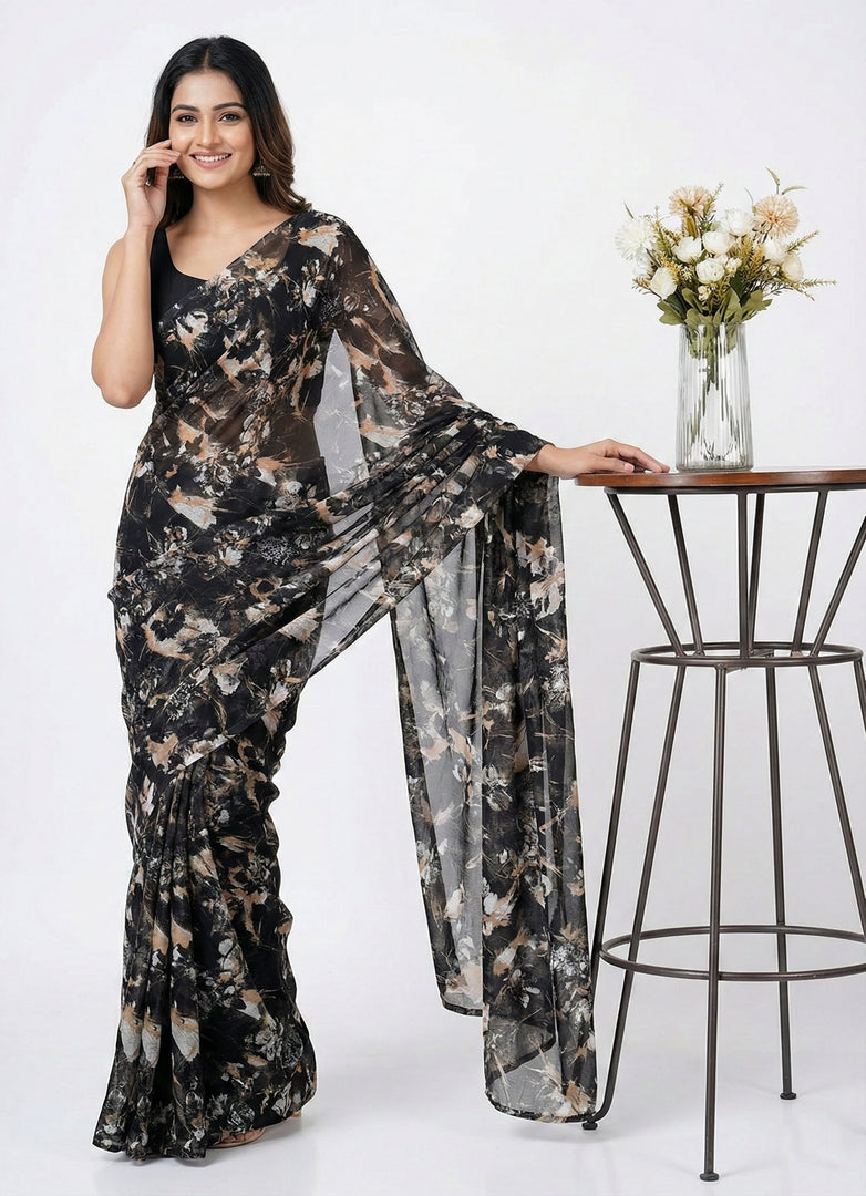 High Quality Garden Vareli Printed Nara Chiffon Saree