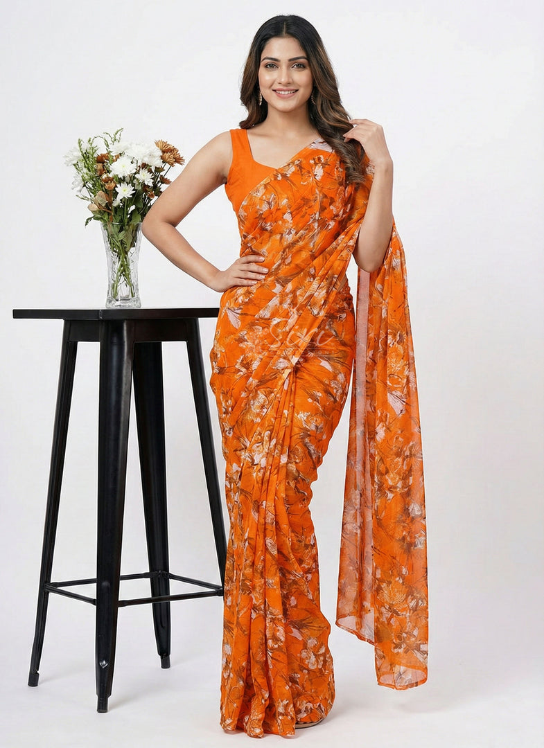 High Quality Garden Vareli Printed Nara Chiffon Saree