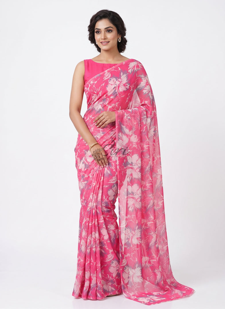 Elegant Garden Vareli Printed Nara Chiffon Saree