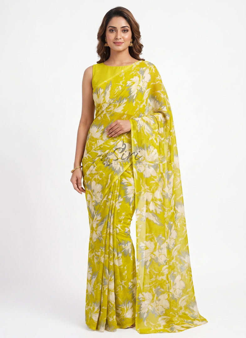 Elegant Garden Vareli Printed Nara Chiffon Saree