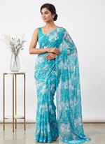 Load image into Gallery viewer, Elegant Garden Vareli Printed Nara Chiffon Saree