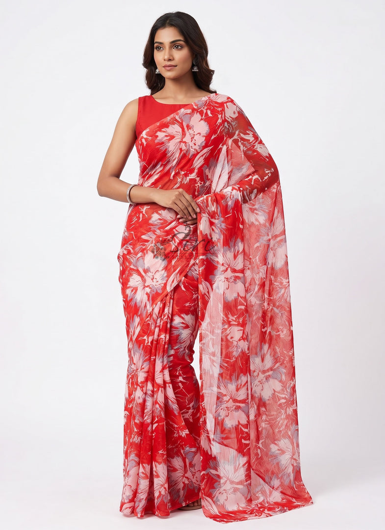 Elegant Garden Vareli Printed Nara Chiffon Saree