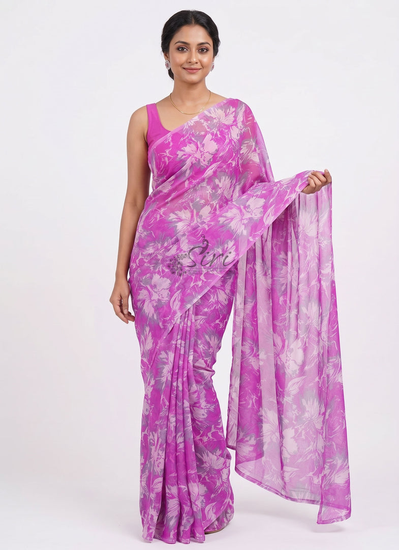 Elegant Garden Vareli Printed Nara Chiffon Saree