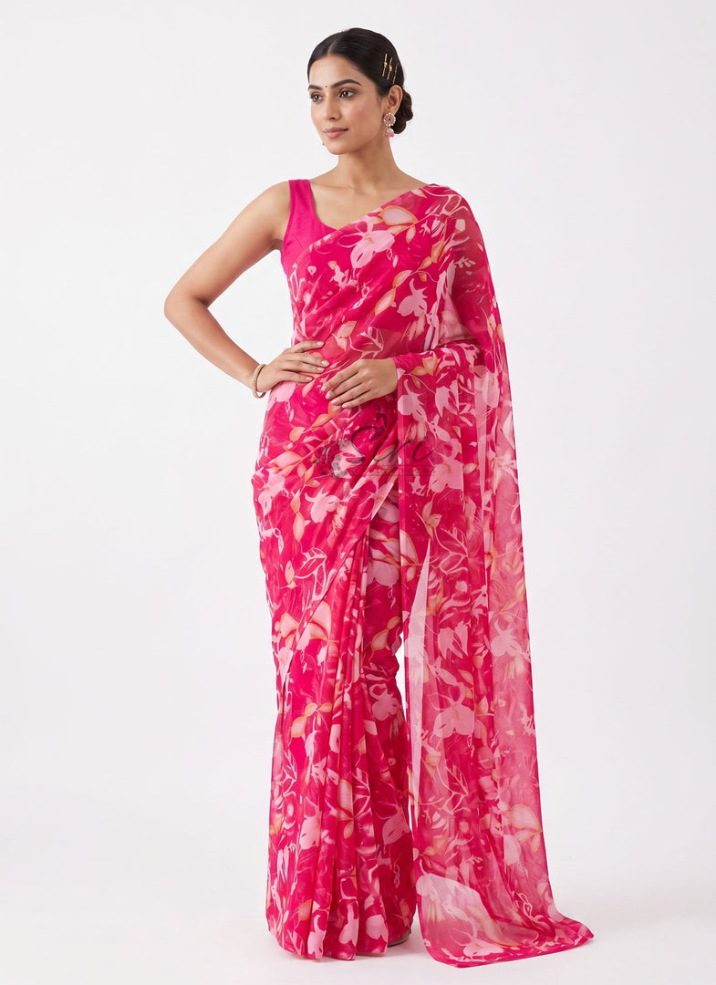 Elegant Garden Vareli Printed Nara Chiffon Saree