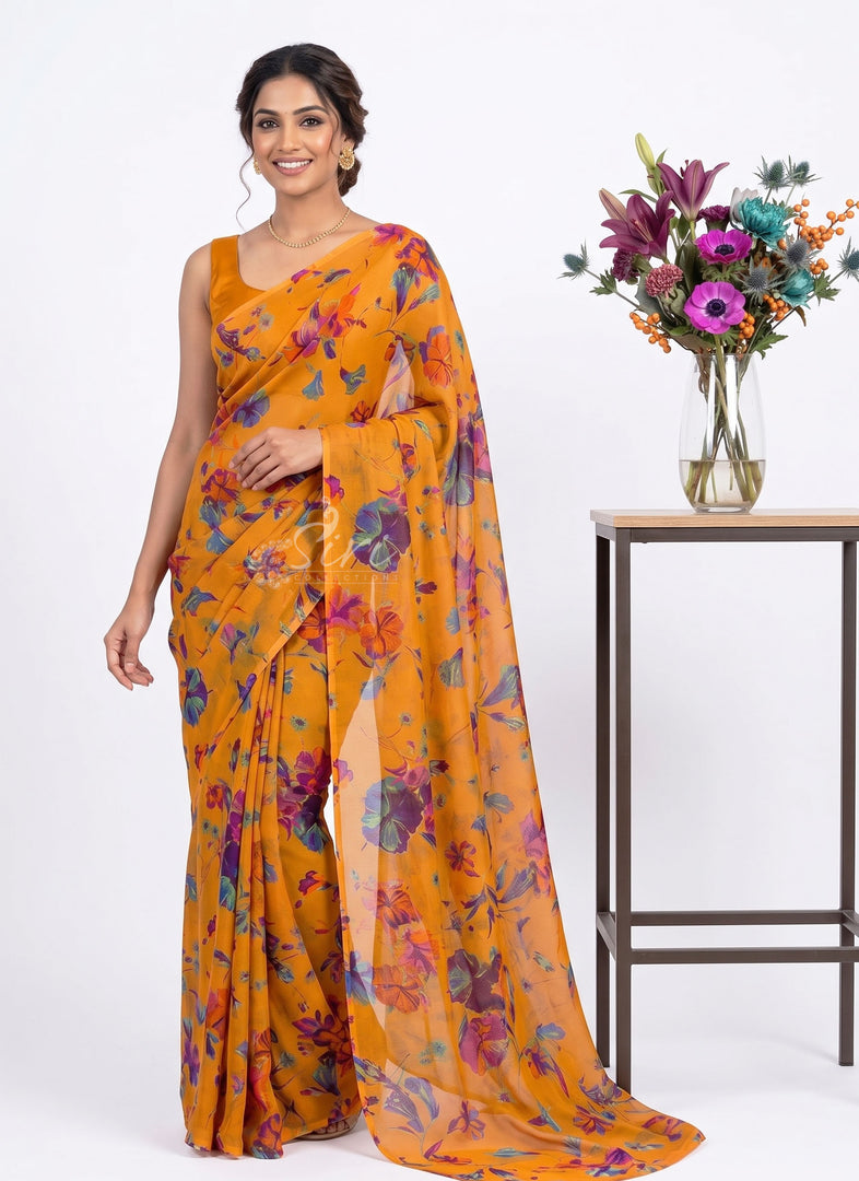 Elegant Garden Vareli Printed Nara Chiffon Saree