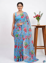 Load image into Gallery viewer, Elegant Garden Vareli Printed Nara Chiffon Saree