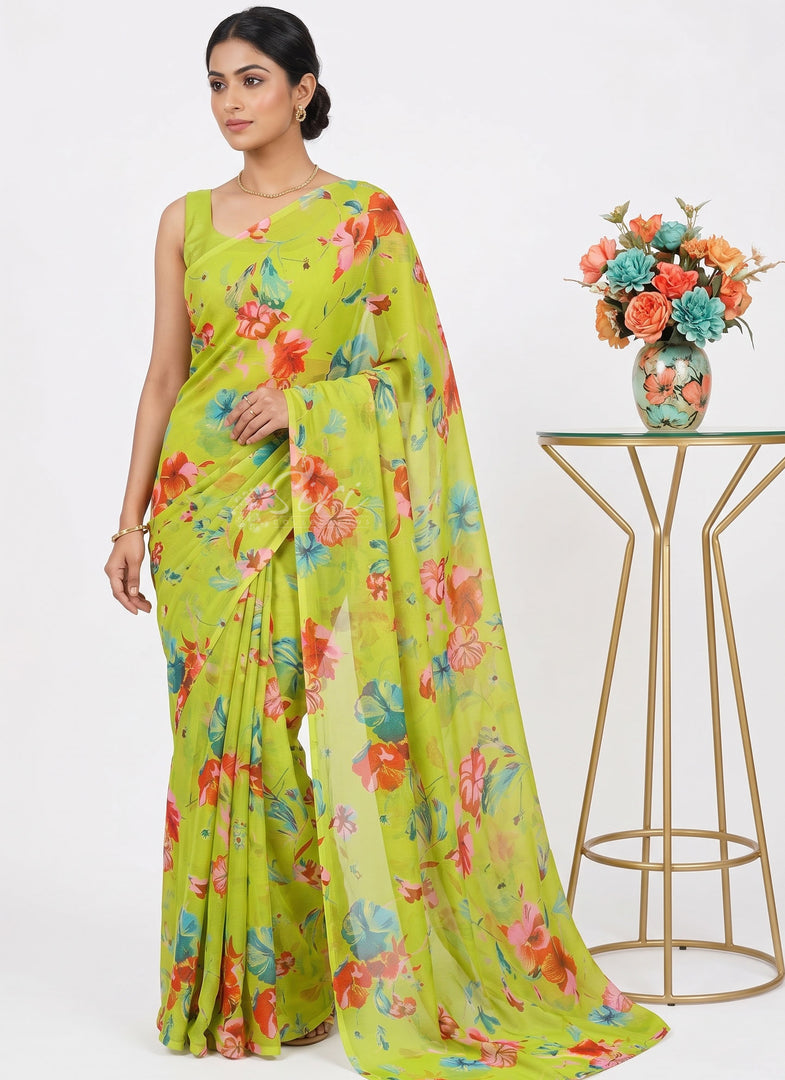Elegant Garden Vareli Printed Nara Chiffon Saree